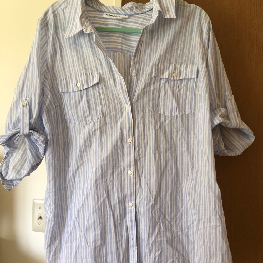 Blue White Stripe Button Down Size 2X